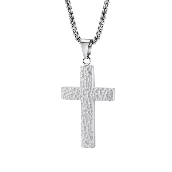 PAMTIER Unisex Stainless Steel Hip Hop Punk Irregular Honeycomb Pattern Cross Pendant Amulet Crucifix Necklace Simple Jewelry Silver 23.6" Chain