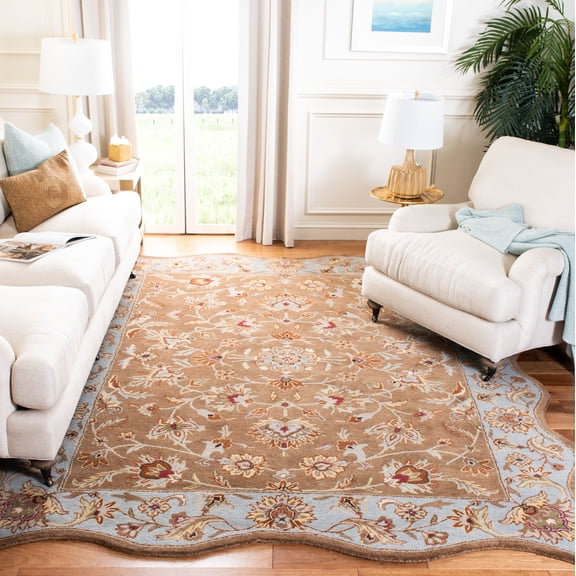 Safavieh Heritage Kensington Oriental Wool Area Rug, Beige/Blue, 6' x 9' Scalloped