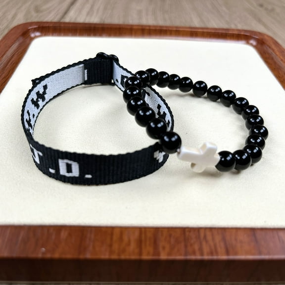 Wwjd Letter 2-piece Set Natural Stone Braided Bracelet Punk