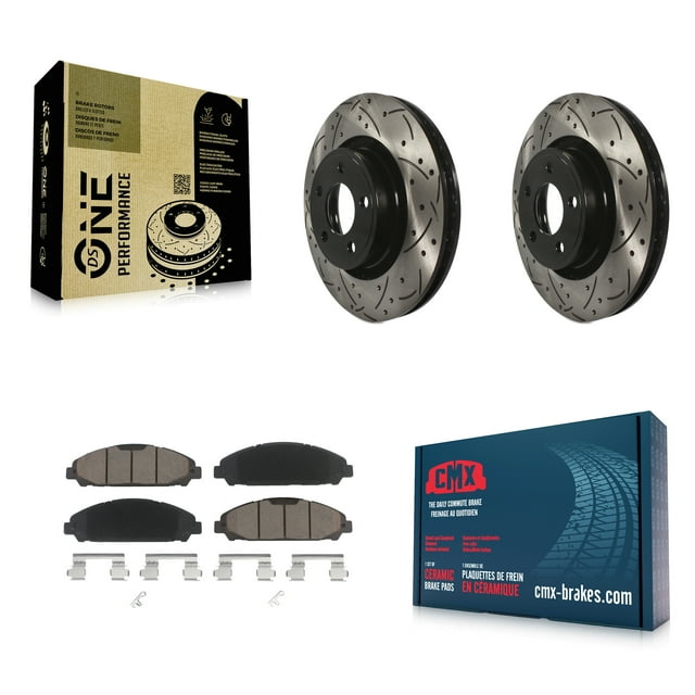 Transit Auto Front Coated Drilled Slotted Disc Brake Rotors and Ceramic Pads Kit for Car Ford Mustang KDC-100091