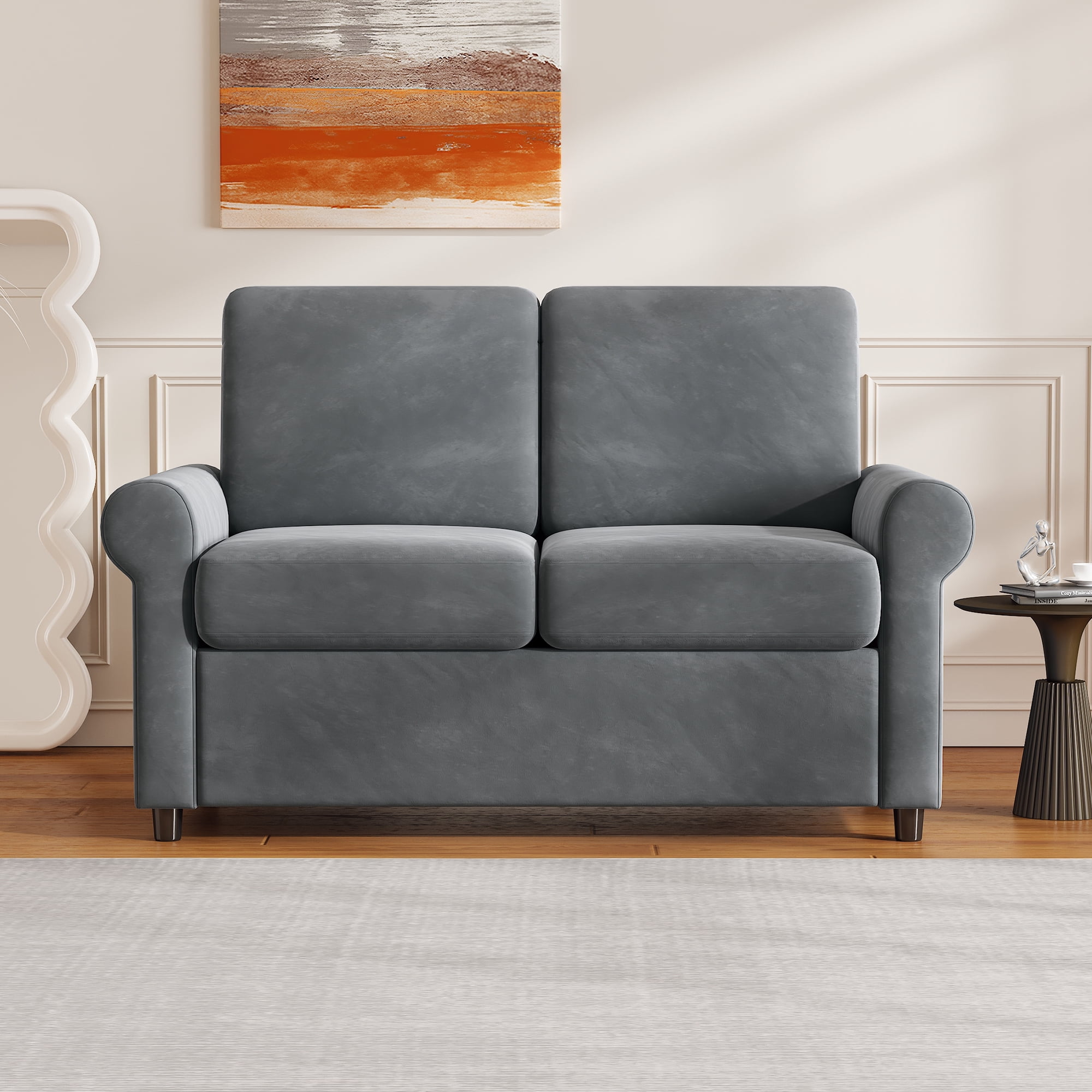 EUROCO 500LBS 57.4" Pull Out Sofa Bed,Twin Sleeper Sofa Couch with Mattress Pad,Large Sofa Sleeper Pullout Couch Bed with 2 USB Ports for Living Room Office