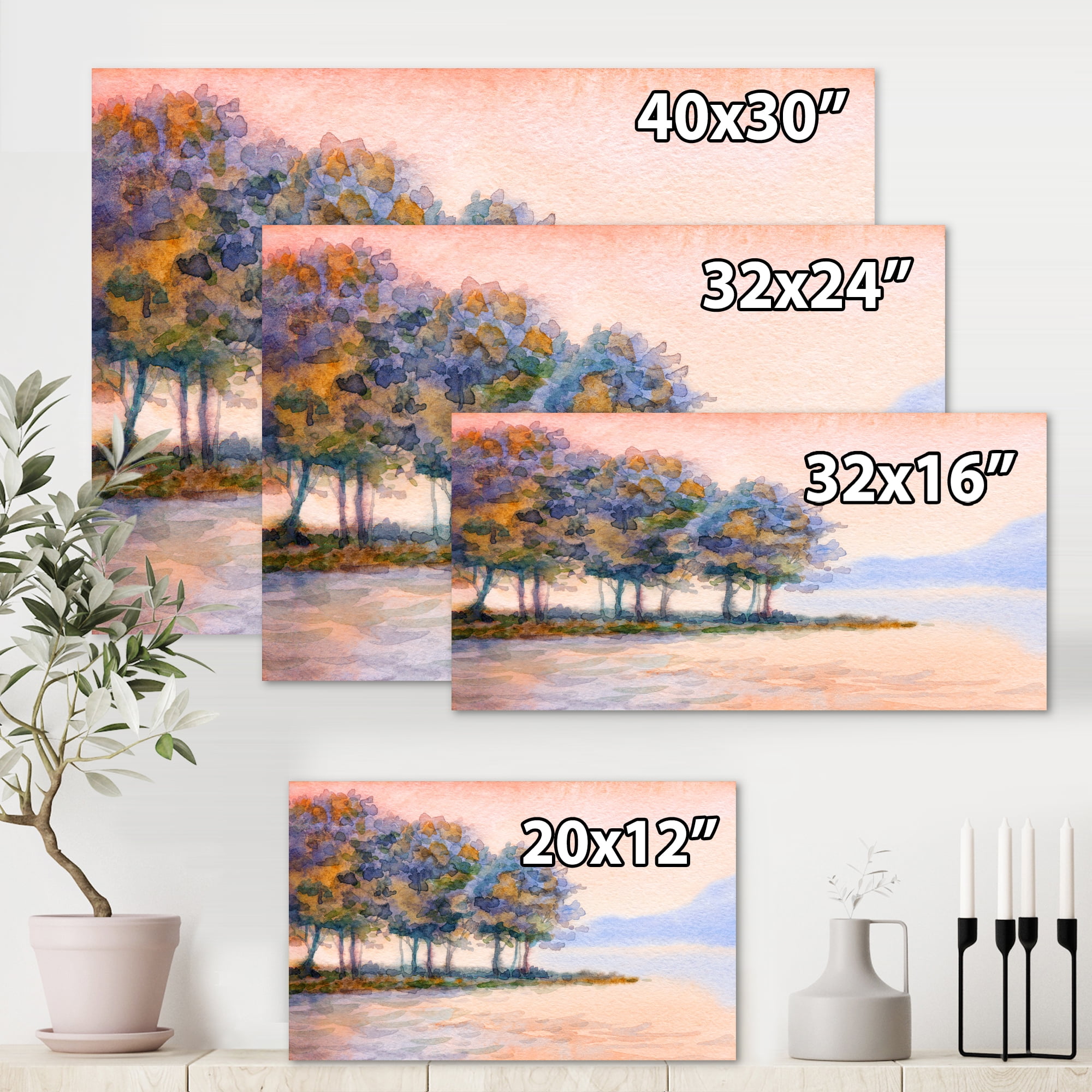 Designart ' The Rural Lake In Sunset Evening II ' Traditional Canvas Wall Art Print