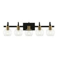 thumbnail image 4 of JONATHAN Y Marais 36.5" 5-Light Iron/Glass Rustic Vintage LED Vanity Light, Black/Brass Gold, 4 of 13