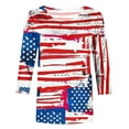 thumbnail image 4 of Hauts pour Femmes Mode T-shirt Imprimé Fête de l'Indépendance Manches 3/4 Blouse Col Rond Hauts Décontractés Hauts de Sortie pour Femmes Été en Liquidation, 4 of 5