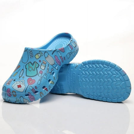 

Doctor Nurse Print Scrub Shoes Medical Clogs Nurse Doctor Comfortable Hospital Work EVA Anti Slip Garden Strap Light Clogs