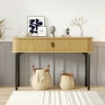 thumbnail image 1 of Table Console Cannelée avec Rangement, Table de Sofa en Bois avec Porte Coulissante, Table d'Entrée avec Espace de Rangement pour Salon, Canapé, Couloir, Foyer, 1 of 8