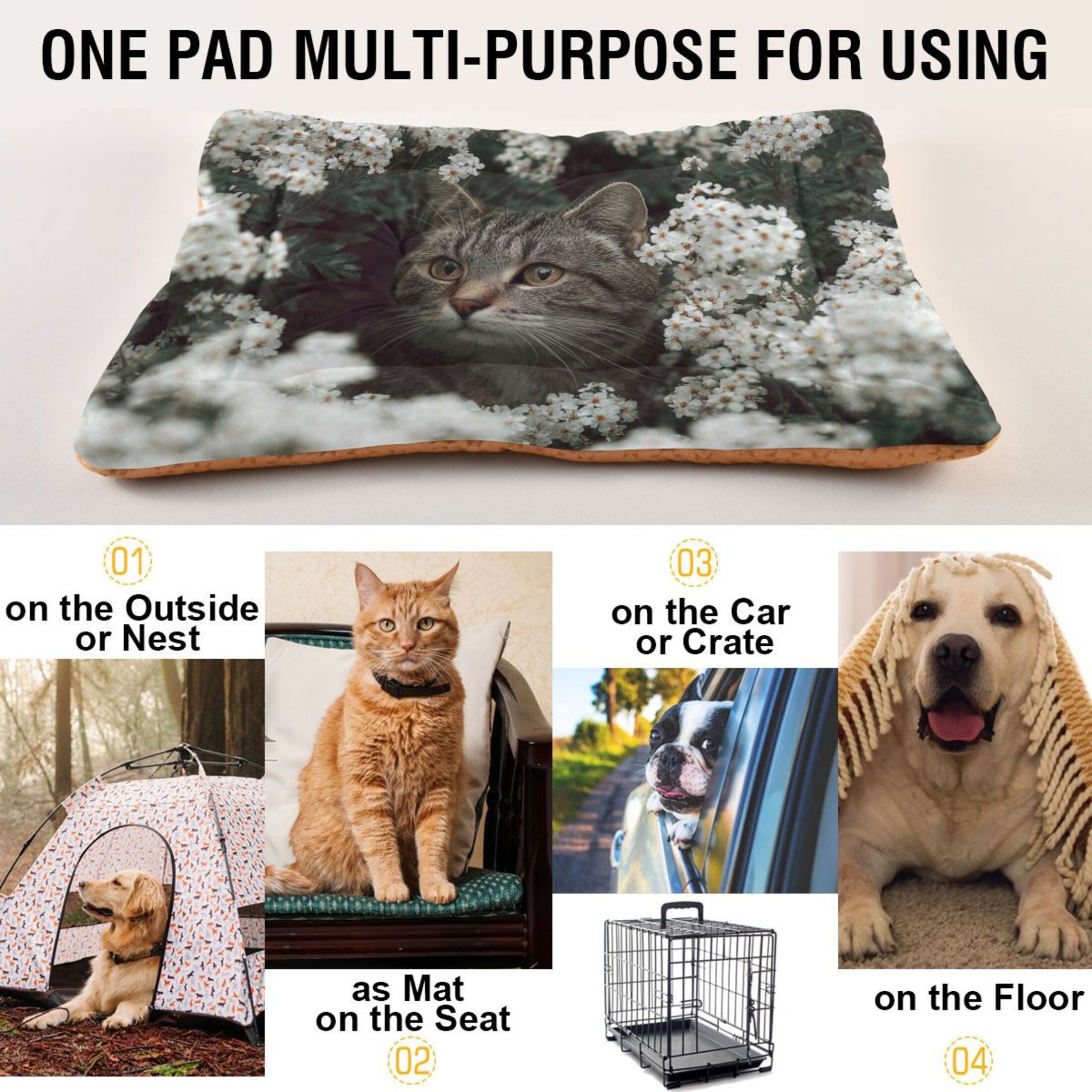 Cozy Mat Pet Bed Indoor Outdoor Warm Soft For Cat Dog Puppy(S/M) Tiny Blossoms