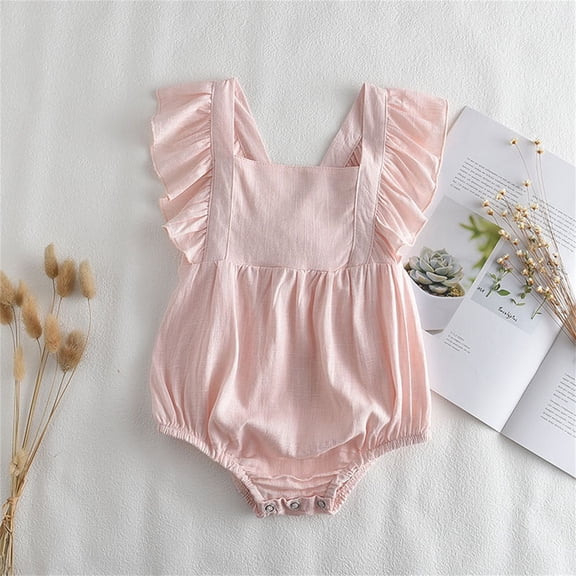Vedolay Jumpsuits Girl's Summer Sleeveless Romper Jumpsuit Floral Print Halter Tie Knot Short Jumpsuit,Pink 12-18 Months