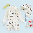 thumbnail image 2 of TOWED22 Baby Boys UPF 50+ Sun Protection One Piece Rashguard Swimsuit Bathing Suit with Hat Infant Beach Swimwear White,3-6 M, 2 of 8
