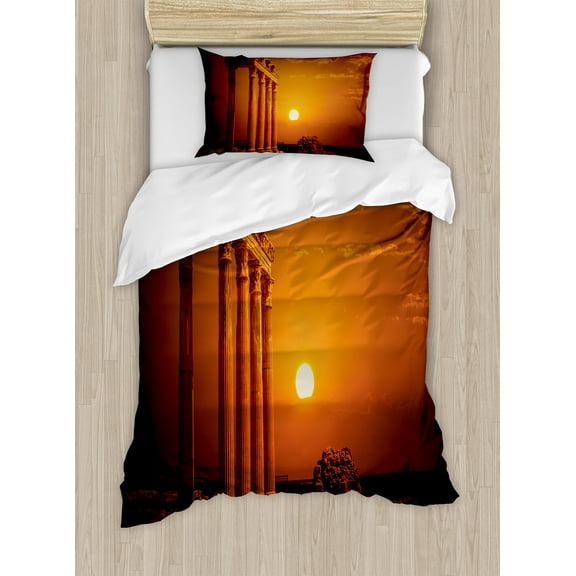 Ambesonne Vintage Duvet Cover Sets, Antique Style Monument, 2-Queen, Orange and White