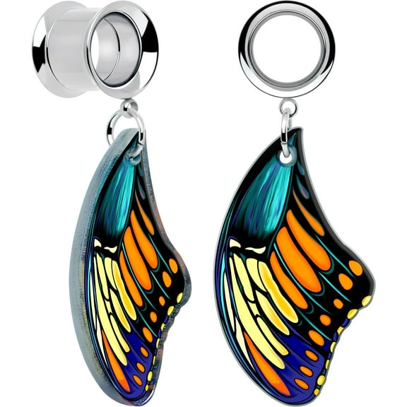Body Candy 00G Handcrafted 2Pc Surgical Steel Wings of Butterfly Dangle Tunnel Plug Hypoallergenic Ear Gauges by Onyx O