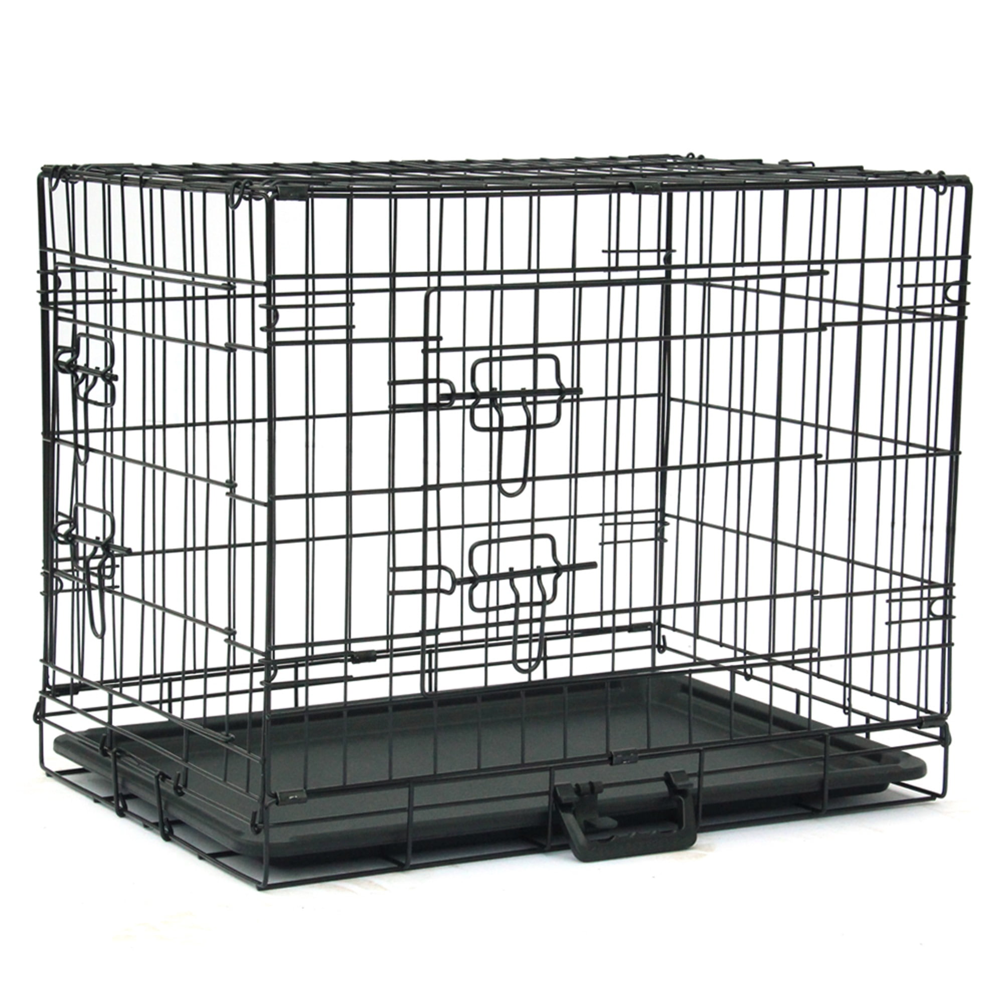 Pefilos 24" Wire Dog Crate with Tray, Pet Kennel Cat Folding Steel Animal Playpen, Black Pefilos 24" Wire Dog Crate with Tray, Pet Kennel Cat Folding Steel Animal Playpen, Black