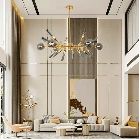 GMizon 39 Inch Modern Premium Chandelier, 24 Lights Pendant Lights for Living Room, Bedroom Dining Room Lighting Fixtures (Copper Color)