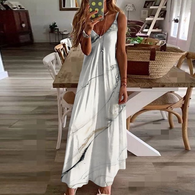 Pisexur Robe Sans Manches à Col en V Robe Longue à Bretelles Imprimée Sans Manches pour Femmes Robe Sans Manches à Col en V Robe pour Femmes