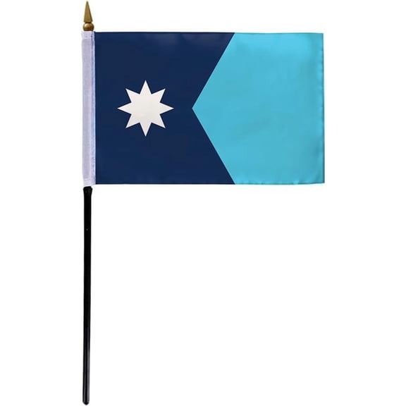 AGAS New Minnesota Stick Flag 4x6 inch Indoor Desk Flag – Polyester Fabric with 11 inch Plastic Pole, Black Plastic Base, Gold Ball Spear Top Sharp Colors for Tabletop Display