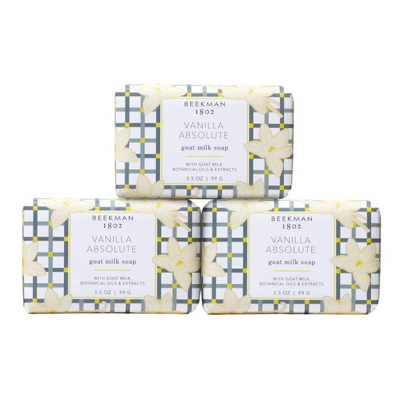 Beekman 1802 Goat Milk Body Soap Bar 3-Piece Set Vanilla Absolute (3.5 oz Each) | Triple-Milled, Hydrating & Gentle for Sensitive Skin