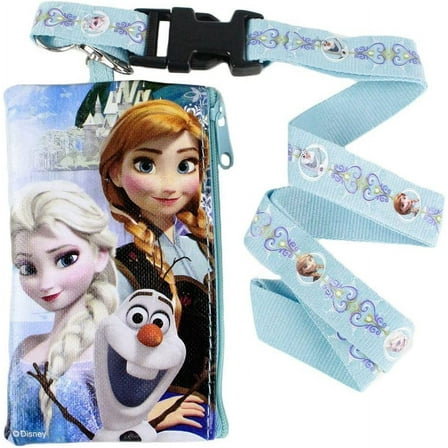Disney Frozen Blue Pouch Wallet W/Lanyard-Elsa, Anna & Olaf