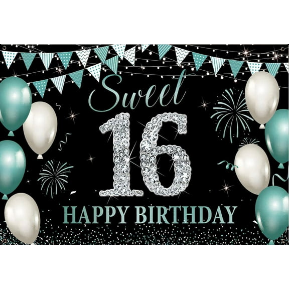 Happy Sweet 16th Birthday Banner Background ration Golden White Sweet 16 Party Supplies Photo Booth Poster ration