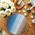 thumbnail image 2 of Blue Brown Round 13 Inch Placemats Set of 4, Gradient Wood Grain Farmhouse Country HeatResistant Non Slip Place Mats for Dining Table, Wipeable Braided Kitchen Table Mats for Housewarming, 2 of 9