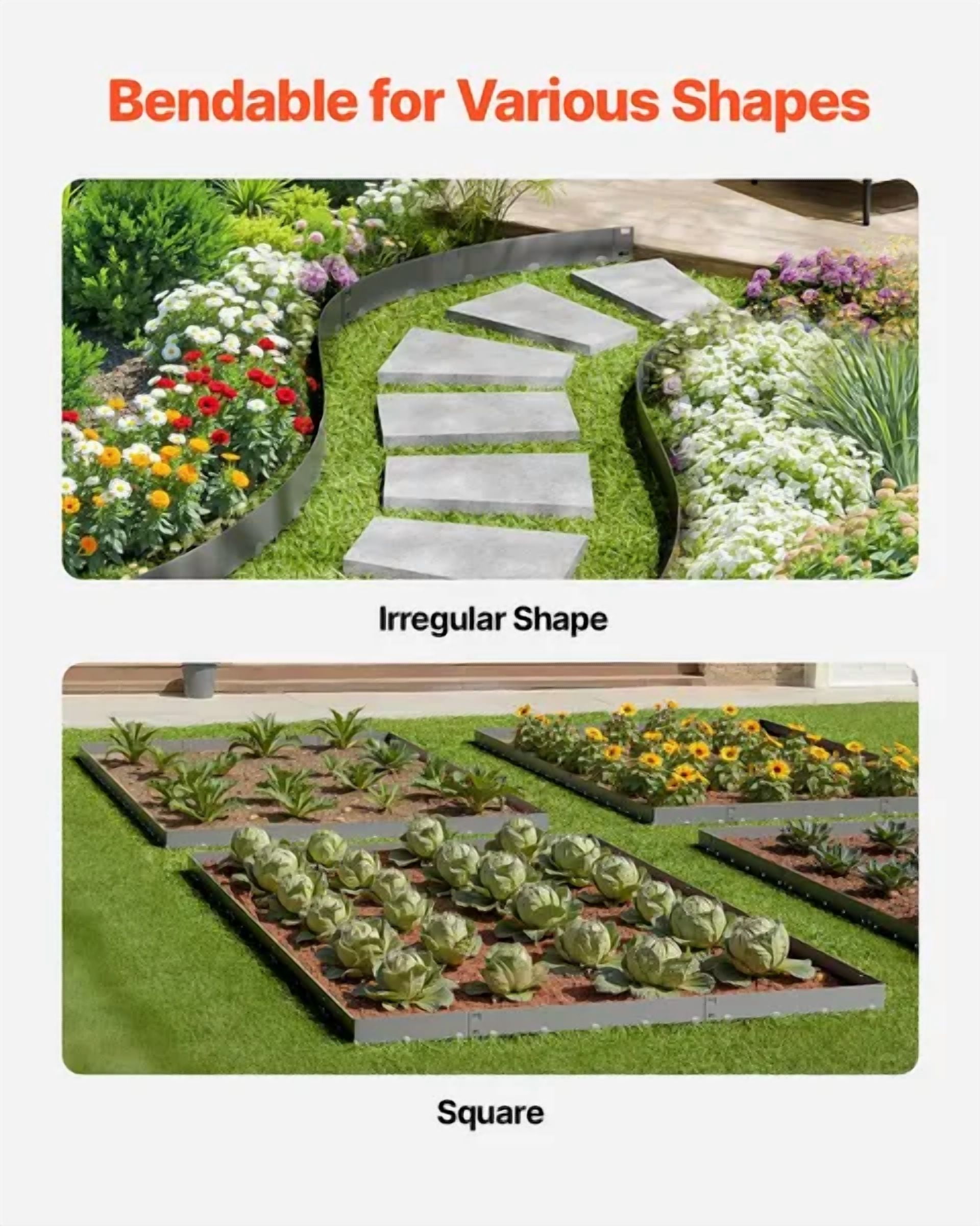 Rust-Resistant Steel Landscape Edging 5-Pack,39x4 Inches,Dark Gray Garden Border for Durable Lawn and Flower Bed Design