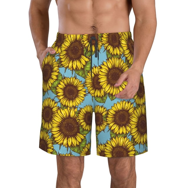 Balery Sunflowers Traje de Baño Estilo Hawaiano para Hombre, Shorts de Secado Rápido con Bolsillos-3X-Large