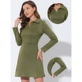 thumbnail image 2 of Vestido acampanado de manga larga con cuello de solapa Allegra K gamuza sintética Ejercito Verde XL, 2 of 5