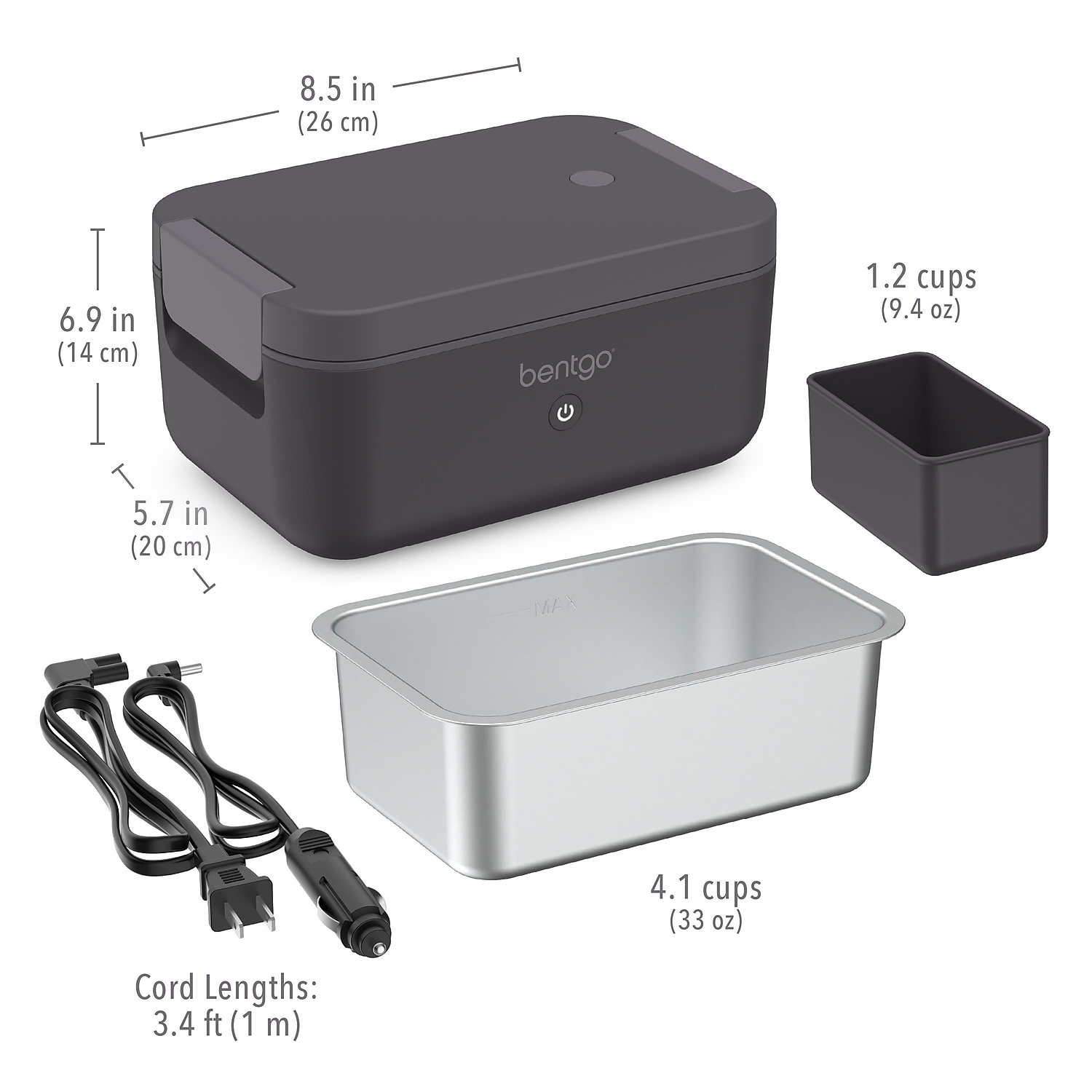 bentgo Heated Electric Bento Box Obsidian 42.4 oz. (BGHEATBX-OB)
