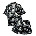 thumbnail image 6 of Halloween Pajamas Women Set Lounge Sets 2 Piece Ghost Pumpkin Print Short Sleeve Button Down Fluffy Sleepwear with Short Weightless Relaxed Fit Cute Pj Sets Woman, 6 of 6