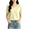 thumbnail image 3 of Fengqque Womens Short Sleeve Tops V Neck Summer T Shirt Casual Basic Tees Solid Color Trendy Tops Yellow XL(XL), 3 of 6
