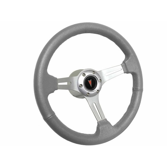 1969-1989 Pontiac; VSW 6 Bolt Gray Leather Wrapped Steering Wheel Brushed Aluminum Kit, Red Arrow Emblem