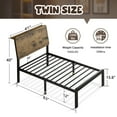 thumbnail image 3 of Einhomn Twin Size Bed Frame with LED Light & Charging Station,Wood Platform Bedframe with Storage Headboard,Heavy Duty Metal Slats,No Box Spring Needed,Rustic, 3 of 9