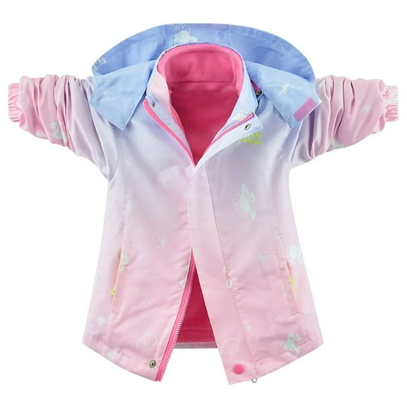 XBASW Kids Teen Girls Fleece Windbreaker Jacket 2-in-1 Colorful Trench Coat Toddler Fall Winter Warm Outerwear Jakcet 3-13Y