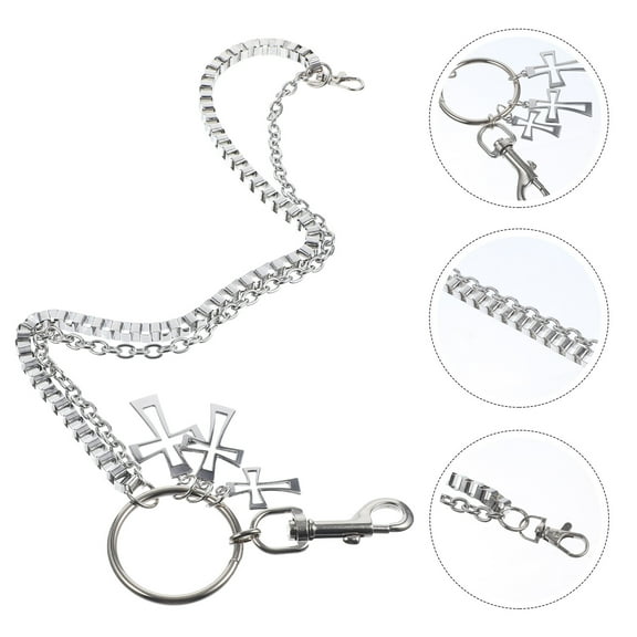 COSMOBETTY 1Pcs Mens Punk Wallet Chain Jean Pants Gothic Biker Chain for Trousers 63.00X2.40X0.40in Silver Plating Alloy