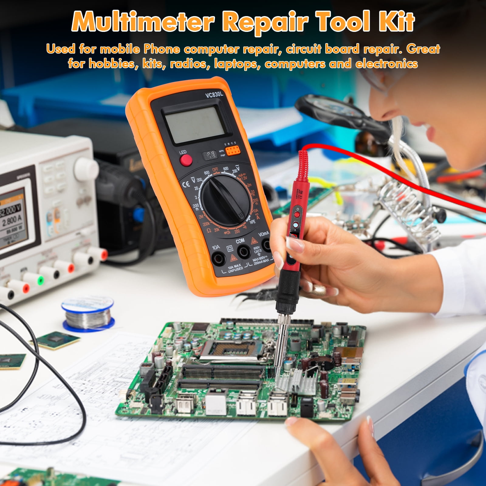 Victool 80W Soldering Iron Set w/Multimeter Adjustable Temperature Solder Iron Circuit Repair Tool US