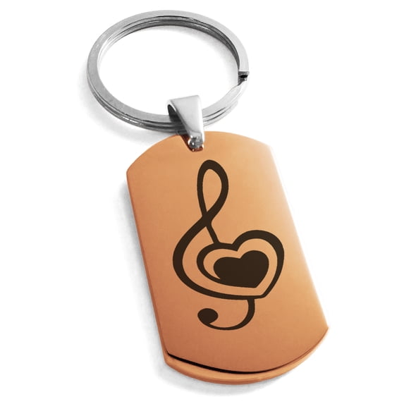 Stainless Steel Treble Clef Heart Engraved Dog Tag Keychain Keyring