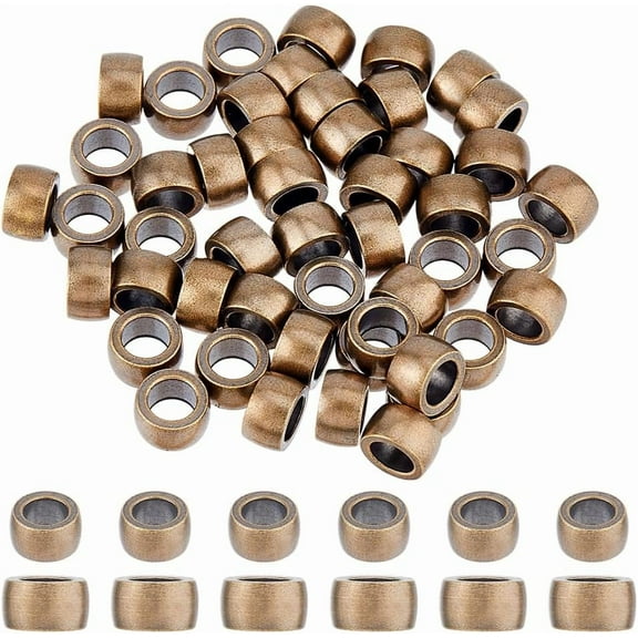50Pcs Brass Paracord Beads Bronze Column Spacer Beads Large Hole Beads Paracord Bead Metal Tube Loose Beads Brass European Beads for DIY Jewelry Making Craft Hole: 5.5mm