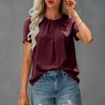 thumbnail image 2 of Tops for Women Crewneck Solid Color Pleated Puff Sleeve T-shirt Ladies Beach Blouse Tunic Tops Women's Summer Clothes, 2 of 6