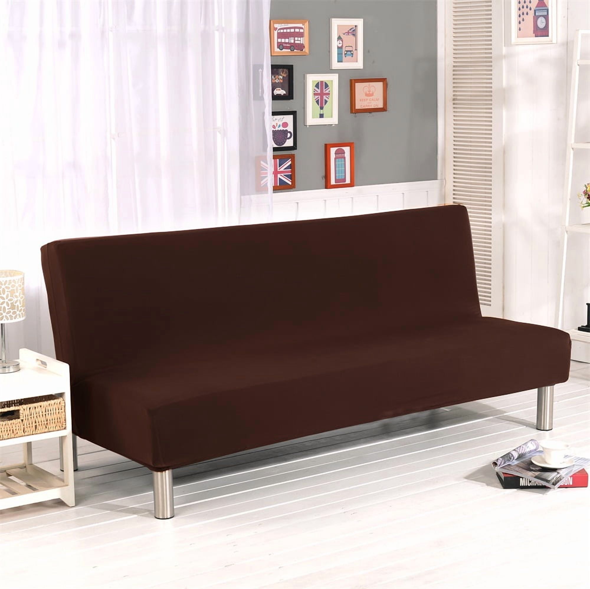 SHANNA Futon Slipcover Armless Sofa Covers Stretch Sofa Bed Slipcover Protector Elastic (Brown)