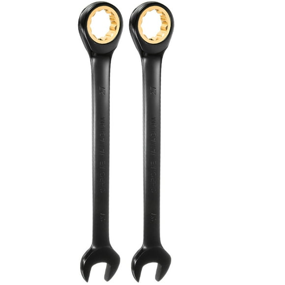 Uxcell 2Pcs Ratcheting Wrench 27mm Metric Open End Wrench 72-Teeth CR-V Steel 12 Point Nickel Plated Combination Ratchet Wrench