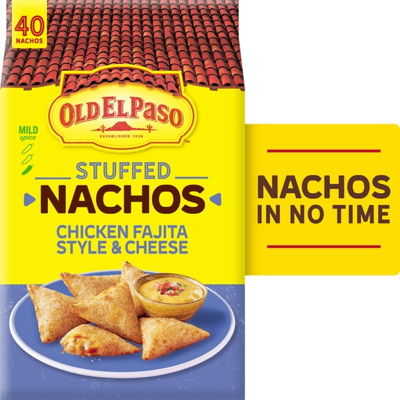 Old El Paso Stuffed Nachos, Chicken Fajita Style and Cheese, Frozen Snacks, 40 Count, 17 oz