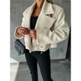 thumbnail image 5 of Female Crop Pea Coat Wool Blend Office Work Lapel Collar Short Winter Jacket Trench Coat White L, 5 of 10