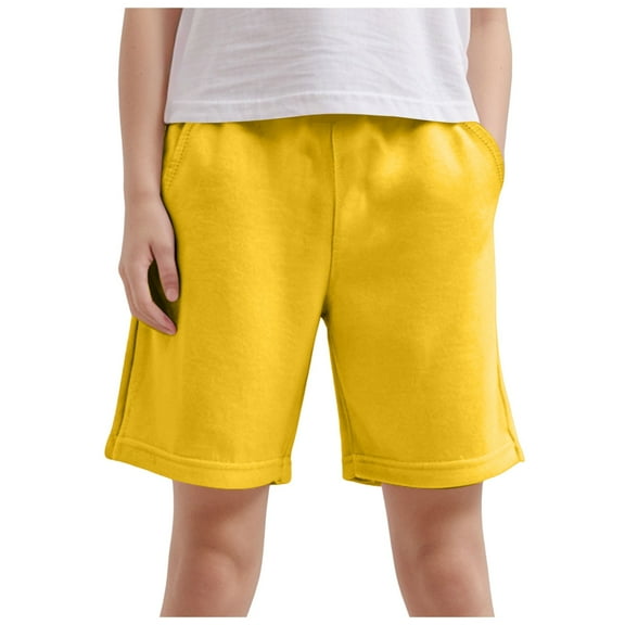 BAnala Children's Cotton Shorts Summer Casual Drawstring Pants Solid Color Children's Middle Pants Boys Swim Trunks and Shorts (Yellow,5-6 Years)