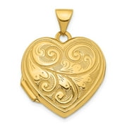 Finest Gold 14K Yellow Gold 19 mm Scroll Design Reversible Heart Locket Pendant