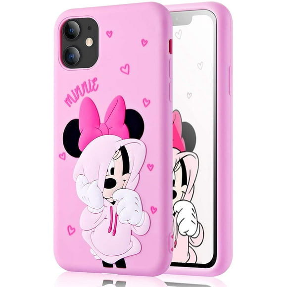 Cartoon case for iPhone 11 Case Mickey Minnie Cute 3D Soft Silicone Rubber Kawaii Character Case for Girls Boys Kids Teens (Minnie,iPhone 11)