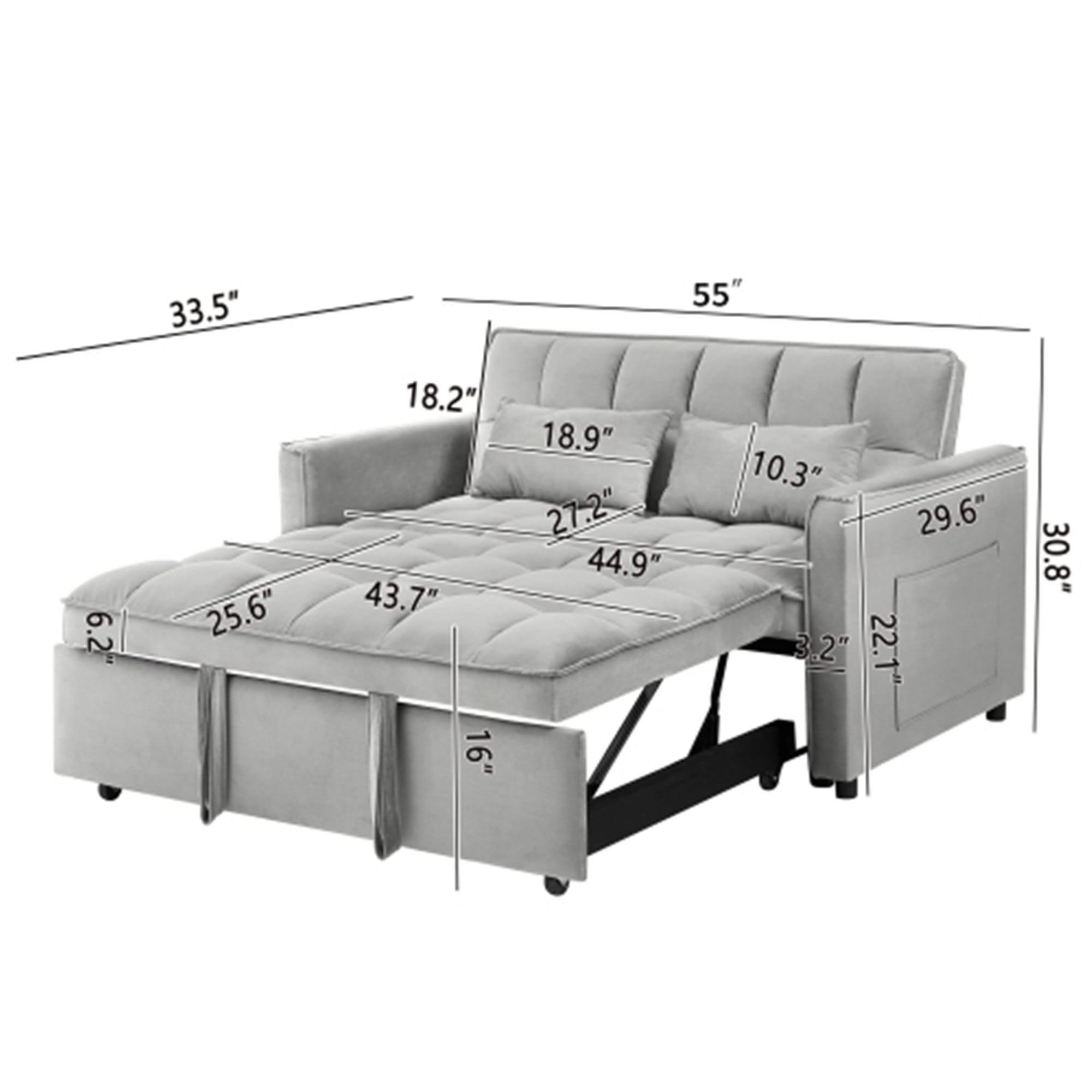 LITVZ 3-in-1 Convertible Sleeper Sofa Bed, 55 inch Small Couch with Pull Out Bed for Small Spaces