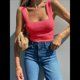 thumbnail image 5 of Camisetas Sin Mangas Acanaladas para Mujer, Verano 2025, Cuello Cuadrado, Informales, Ajustadas, de Punto. Rosa M, 5 of 7