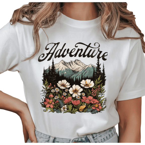 UNISHE Women's Adventure Mountain Wildflower Graphic Short Sleeve T-Shirt Comfortable Cotton Crewneck Top
