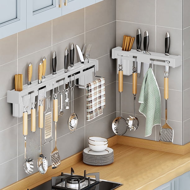 Estante organizador de herramientas de cocina de acero inoxidable – montaje en la pared, sin instalación de taladros, almacenamiento multifunción para cuchillos y utensilios, resistente al óxido