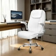 thumbnail image 2 of CQAOE Ergonomic Office Desk Gaming Computer Chair Executive High Back Support Flip-up Arms Adjustable Height Swivel Rolling Wheels Comfy PU Leather for Home (White), 2 of 9
