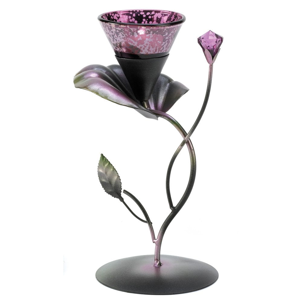 Metal Flower Candle Holder, Decorative Metallic Lilac Lily Iron Candle Holders